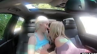 Teenage & Cougar Team Up For Scissoring Session In Car!